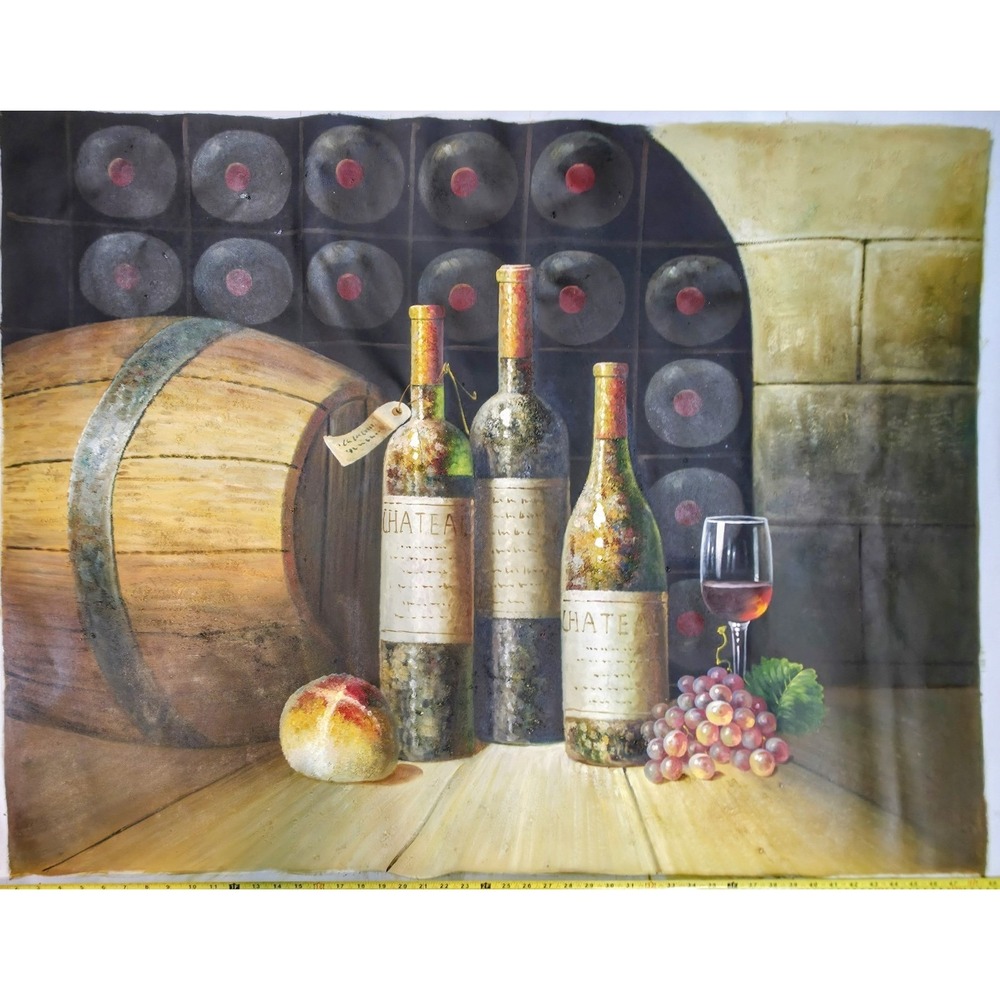 Wine Cellar Bread Grapes Oil Painting, 39x50 Inch Canvas 100% Hand Painted‎